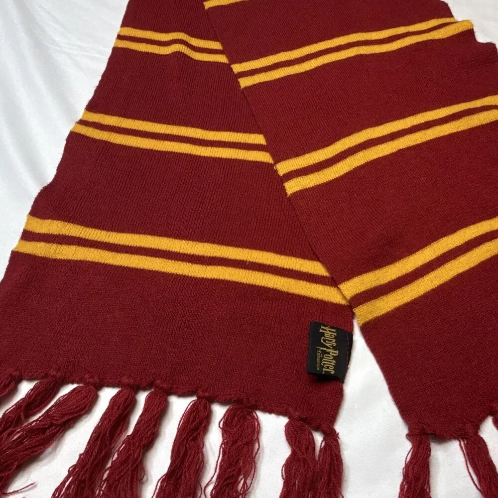 Harry Potter Gryffindor Red & Gold Striped Knit Scarf w/ Fringe HP Logo Tag